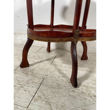 ANTICO SERVOMUTO INTARSIATO ETAGERE SCAFFALE TRESPOLO epoca '900 LEGNO BRONZO