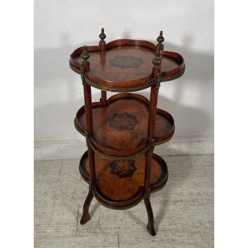 ANTICO SERVOMUTO INTARSIATO ETAGERE SCAFFALE TRESPOLO epoca '900 LEGNO BRONZO