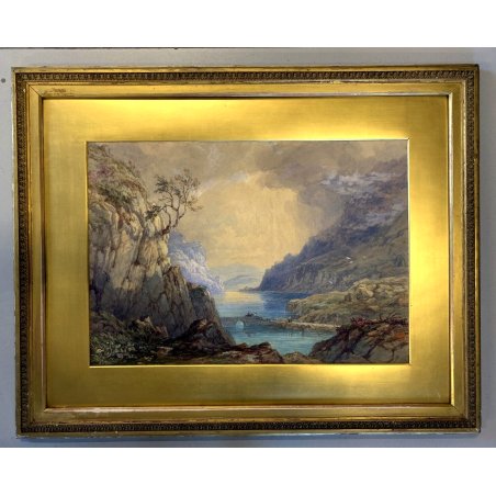 QUADRO ACQUERELLO Maria Gastineau "In the gap of Dunloe" PAESAGGIO IRLANDA 1869