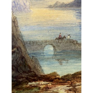 QUADRO ACQUERELLO Maria Gastineau "In the gap of Dunloe" PAESAGGIO IRLANDA 1869