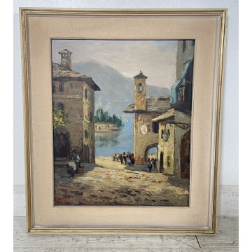 ANTICO QUADRO DIPINTO OLIO TELA Pino Pessina Da Castanedo PAESAGGIO LAGO D'ORTA