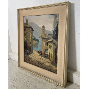 ANTICO QUADRO DIPINTO OLIO TELA Pino Pessina Da Castanedo PAESAGGIO LAGO D'ORTA