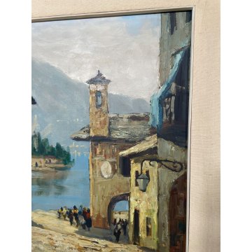 ANTICO QUADRO DIPINTO OLIO TELA Pino Pessina Da Castanedo PAESAGGIO LAGO D'ORTA