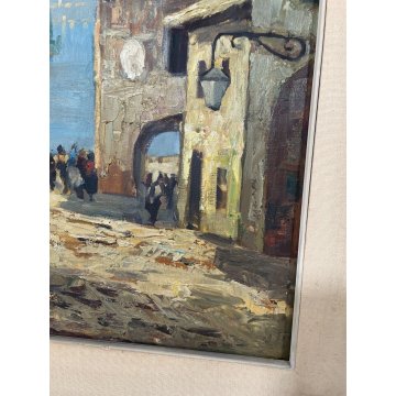ANTICO QUADRO DIPINTO OLIO TELA Pino Pessina Da Castanedo PAESAGGIO LAGO D'ORTA