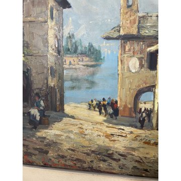 ANTICO QUADRO DIPINTO OLIO TELA Pino Pessina Da Castanedo PAESAGGIO LAGO D'ORTA