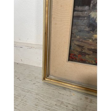 ANTICO QUADRO DIPINTO OLIO TELA Pino Pessina Da Castanedo PAESAGGIO LAGO D'ORTA