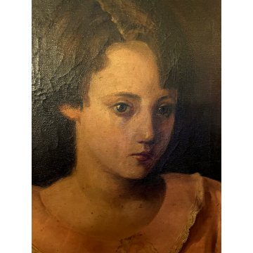 ANTICO DIPINTO OLIO TELA R. Burzio Tartara RITRATTO GIOVANE DONNA FANCIULLA '800