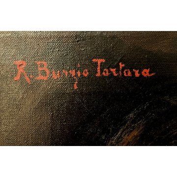 ANTICO DIPINTO OLIO TELA R. Burzio Tartara RITRATTO GIOVANE DONNA FANCIULLA '800