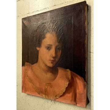 ANTICO DIPINTO OLIO TELA R. Burzio Tartara RITRATTO GIOVANE DONNA FANCIULLA '800