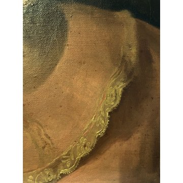 ANTICO DIPINTO OLIO TELA R. Burzio Tartara RITRATTO GIOVANE DONNA FANCIULLA '800