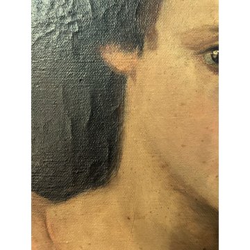 ANTICO DIPINTO OLIO TELA R. Burzio Tartara RITRATTO GIOVANE DONNA FANCIULLA '800