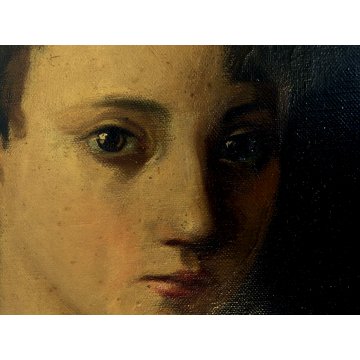 ANTICO DIPINTO OLIO TELA R. Burzio Tartara RITRATTO GIOVANE DONNA FANCIULLA '800