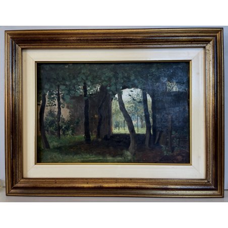 ANTICO DIPINTO OLIO Rosina Burzio VEDUTA SCORCIO GIARDINO SEGRETO ARCO '800