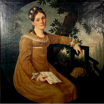 QUADRO DIPINTO OLIO TELA RITRATTO ROMANTICO GIOVANE NOBILDONNA EPOCA 800