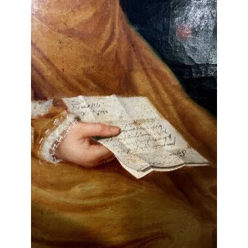 QUADRO DIPINTO OLIO TELA RITRATTO ROMANTICO GIOVANE NOBILDONNA EPOCA 800