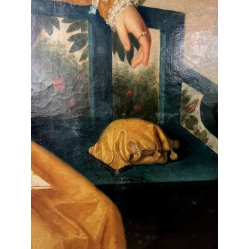 QUADRO DIPINTO OLIO TELA RITRATTO ROMANTICO GIOVANE NOBILDONNA EPOCA 800