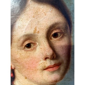 QUADRO DIPINTO OLIO TELA RITRATTO ROMANTICO GIOVANE NOBILDONNA EPOCA 800