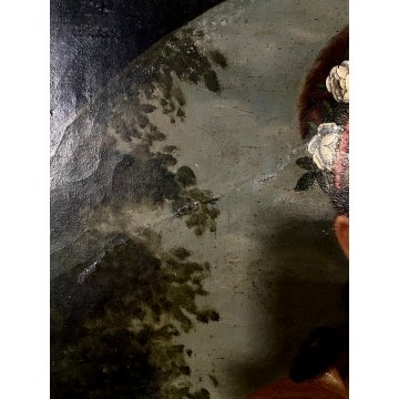 QUADRO DIPINTO OLIO TELA RITRATTO ROMANTICO GIOVANE NOBILDONNA EPOCA 800