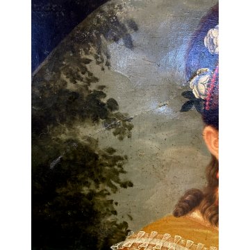 QUADRO DIPINTO OLIO TELA RITRATTO ROMANTICO GIOVANE NOBILDONNA EPOCA 800