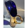 ANTICA BROCCA VERASATOIO CARAFFA vetro BOEMIA BLU COBALTO ORO ZECCHINO FIORI 900