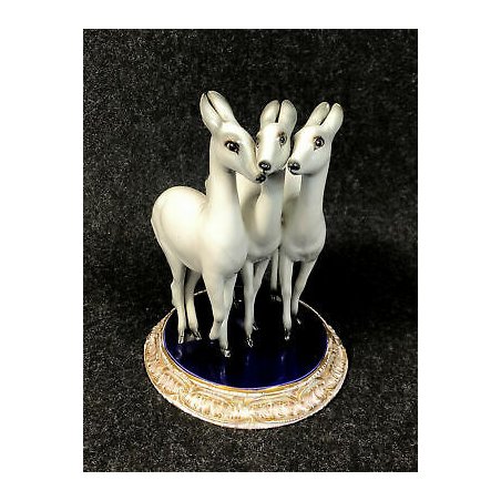 ANTICA SCULTURA GUIDO CACCIAPUOTI CERAMICA ARTE TRE CERBIATTI STATUA EPOCA 1940