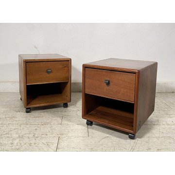 COPPIA COMODINI DESIGN FABIO LENCI BERNINI 1973 ROTELLE ANNI 70 CAMERA DA LETTO