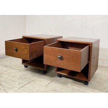 COPPIA COMODINI DESIGN FABIO LENCI BERNINI 1973 ROTELLE ANNI 70 CAMERA DA LETTO
