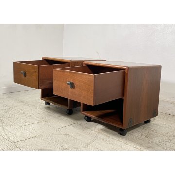 COPPIA COMODINI DESIGN FABIO LENCI BERNINI 1973 ROTELLE ANNI 70 CAMERA DA LETTO