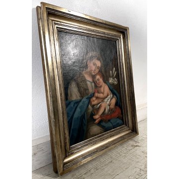 ANTICO DIPINTO OLIO MADONNA del Giglio GESU BAMBINO MATERNITA' RELIGIOSO '600
