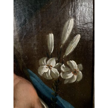 ANTICO DIPINTO OLIO MADONNA del Giglio GESU BAMBINO MATERNITA' RELIGIOSO '600