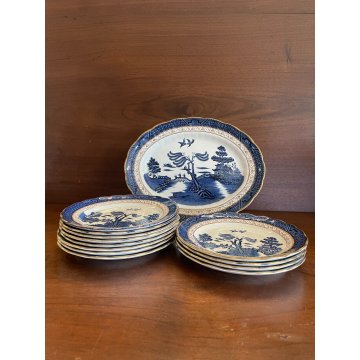 SERVIZIO PIATTI DESSERT PORTATA OVALE 12 pers CERAMICA Real Old Willow A8025 oro