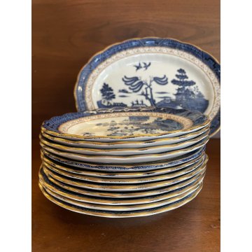 SERVIZIO PIATTI DESSERT PORTATA OVALE 12 pers CERAMICA Real Old Willow A8025 oro