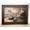 GRANDE QUADRO CACCIA ANGELO BARBERIS TORINO 1884 SELVAGGINA CANE PAESAGGIO OLD
