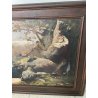 GRANDE QUADRO CACCIA ANGELO BARBERIS TORINO 1884 SELVAGGINA CANE PAESAGGIO OLD