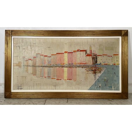 QUADRO DIPINTO ASTRATTO Guy Dessapt PAESAGGIO PORTO Nizza POSTIMPRESSIONISMO 900