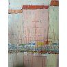 QUADRO DIPINTO ASTRATTO Guy Dessapt PAESAGGIO PORTO Nizza POSTIMPRESSIONISMO 900