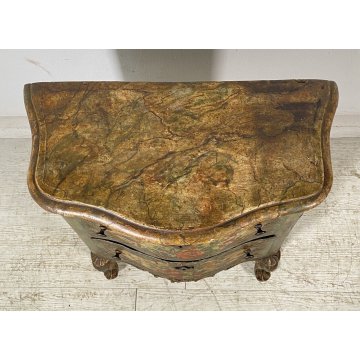 ANTICO COMODINO CREDENZA LACCA VENEZIANA 1700 DIPINTO A MANO GAMBE ARCATE EPOCA