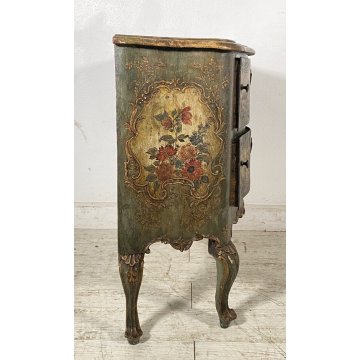 ANTICO COMODINO CREDENZA LACCA VENEZIANA 1700 DIPINTO A MANO GAMBE ARCATE EPOCA