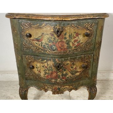 ANTICO COMODINO CREDENZA LACCA VENEZIANA 1700 DIPINTO A MANO GAMBE ARCATE EPOCA