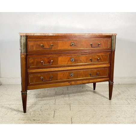 ANTICO COMÒ LUIGI XVI PRIMI 1900 LEGNO NOCE CASSETTONE MARMO OTTONE CAMERA LETTO