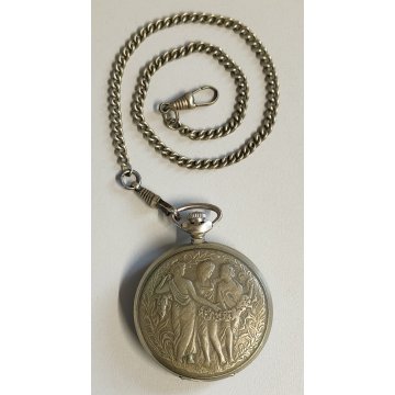 ANTICO OROLOGIO TASCA Molnija USSR + catena OLD POCKET WATCH epoca LIBERTY