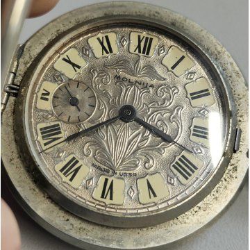 ANTICO OROLOGIO TASCA Molnija USSR + catena OLD POCKET WATCH epoca LIBERTY