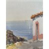 QUADRO DIPINTO ACQUERELLO Lily Giachery PAESAGGIO MARINA SICILIA '900