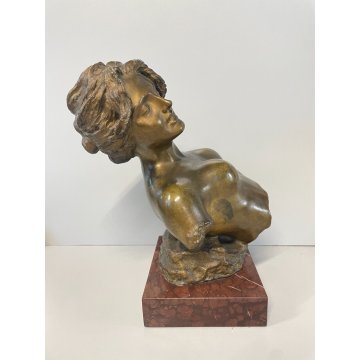 SCULTURA BRONZO ESTASI GIUSEPPE RENDA NAPOLI DONNA NUDO TUTTOTONDO MEZZO BUSTO