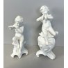 COPPIA PUTTI CAPODIMONTE RICHARD GINORI CERAMICA ANGIOLETTI FLAUTO CORNETTI '900