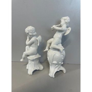 COPPIA PUTTI CAPODIMONTE RICHARD GINORI CERAMICA ANGIOLETTI FLAUTO CORNETTI '900