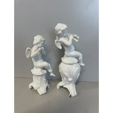 COPPIA PUTTI CAPODIMONTE RICHARD GINORI CERAMICA ANGIOLETTI FLAUTO CORNETTI '900