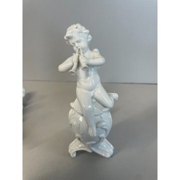 COPPIA PUTTI CAPODIMONTE RICHARD GINORI CERAMICA ANGIOLETTI FLAUTO CORNETTI '900