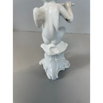 COPPIA PUTTI CAPODIMONTE RICHARD GINORI CERAMICA ANGIOLETTI FLAUTO CORNETTI '900