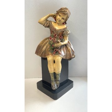 Pannunzio ANTICA SCULTURA TERRACOTTA SMALTATA DAMA FIORI statua ceramica DONNA